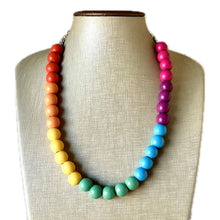 Load image into Gallery viewer, Rainbow Multi Color Chunky Statement Necklace, prism single strand, neon necklace, bubble jewelry, multi color jewelry, rainbow jewelry