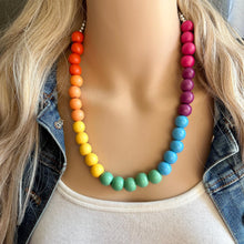 Load image into Gallery viewer, Rainbow Multi Color Chunky Statement Necklace, prism single strand, neon necklace, bubble jewelry, multi color jewelry, rainbow jewelry