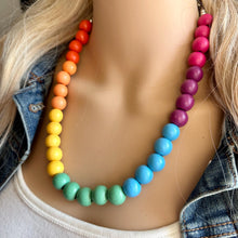 Load image into Gallery viewer, Rainbow Multi Color Chunky Statement Necklace, prism single strand, neon necklace, bubble jewelry, multi color jewelry, rainbow jewelry