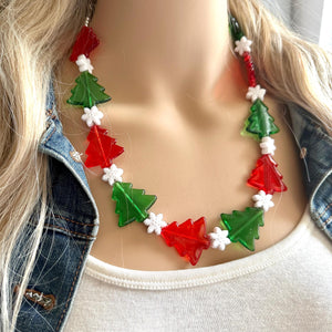 Christmas Necklace, Red & Green Holiday Jewelry, Christmas Jewelry, Red Green Jewelry, Beaded Christmas Gift Christmas Present