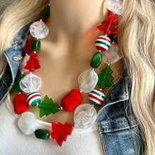 Load image into Gallery viewer, Snowed in for Christmas earrings &amp; necklace Red Green Holiday Jewelry, Christmas Jewelry, Red Green white Gift Present