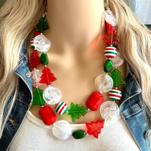 Load image into Gallery viewer, Snowed in for Christmas earrings &amp; necklace Red Green Holiday Jewelry, Christmas Jewelry, Red Green white Gift Present