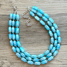 Load image into Gallery viewer, Glacier Blue 3 strand chunky jewelry, beaded blue jewelry, light blue thick necklace, Caribbean aqua necklace, turquoise bib earring set