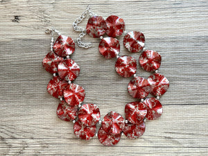 Red Geometric Beaded statement necklace, chunky bead red jewelry, thick necklace jewelry, deep red tomato cherry 2 strand