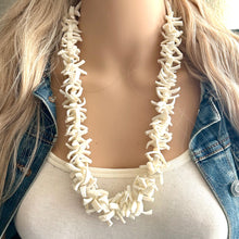 Load image into Gallery viewer, Philippines Shell long vintage necklace, white shell geometric long beaded statement, everyday neutral chunky layering vintage necklace