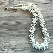 Load image into Gallery viewer, Philippines Shell long vintage necklace, white shell geometric long beaded statement, everyday neutral chunky layering vintage necklace