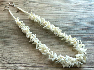 Philippines Shell long vintage necklace, white shell geometric long beaded statement, everyday neutral chunky layering vintage necklace