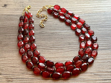 Load image into Gallery viewer, Apple Cider Harvest Chunky 3 Strand Statement Necklace, Fall Neutral dark red maroon jewelry set statement copper resin glitter infused