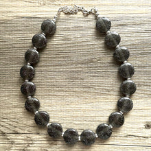 Load image into Gallery viewer, Glitter Infused Deep Gray Single Strand gunmetal Statement Necklace, bib chunky necklace layering necklace, gifts for women silver geometric