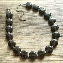 Load image into Gallery viewer, Glitter Infused Deep Gray Single Strand gunmetal Statement Necklace, bib chunky necklace layering necklace, gifts for women silver geometric