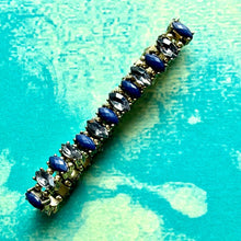 Load image into Gallery viewer, Indigo Stetch Bracelet, Blue Purple Holiday Jewelry, Gift Arm Candy Present, stocking stuffer rhinestone gold stretch friendship