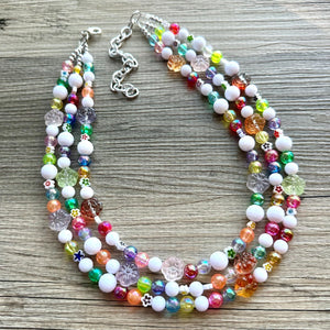 Rainbow Glass Statement Necklace, colorful chunky jewelry, rainbow necklace, multi strand pride chunky beaded necklace, bubble necklace