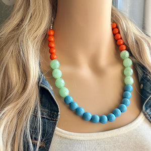 Single Strand Light Blue Big Beaded Statement Necklace, light green Jewelry, orange beaded necklace, blue beaded bridesmaid aqua