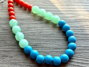 Single Strand Light Blue Big Beaded Statement Necklace, light green Jewelry, orange beaded necklace, blue beaded bridesmaid aqua