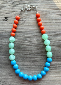 Single Strand Light Blue Big Beaded Statement Necklace, light green Jewelry, orange beaded necklace, blue beaded bridesmaid aqua