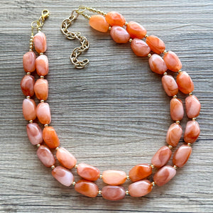 Creamy Harvest Statement Necklace, orange white gold Double Strand resin beaded jewelry, fall colors OOAK brown tan