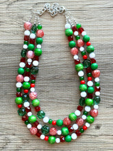 Load image into Gallery viewer, Christmas Necklace, Red &amp; Green Bead Holiday Jewelry, Red Green Jewelry, Beaded Christmas Gift Christmas Present December Winter white