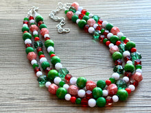 Load image into Gallery viewer, Christmas Necklace, Red &amp; Green Bead Holiday Jewelry, Red Green Jewelry, Beaded Christmas Gift Christmas Present December Winter white