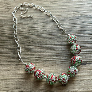 Christmas Necklace, Chunky Single Strand of rhinestone beads, red and green necklace, christmas jewelry, christmas beads, chunky beaded