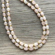 Load image into Gallery viewer, Double Strand Rose Quartz Necklace, gold Statement Jewelry, gemstone necklace, layering bridesmaid, everyday crystal jewelry formal