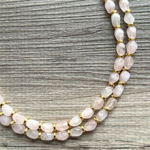 Load image into Gallery viewer, Double Strand Rose Quartz Necklace, gold Statement Jewelry, gemstone necklace, layering bridesmaid, everyday crystal jewelry formal