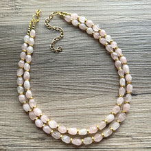 Load image into Gallery viewer, Double Strand Rose Quartz Necklace, gold Statement Jewelry, gemstone necklace, layering bridesmaid, everyday crystal jewelry formal