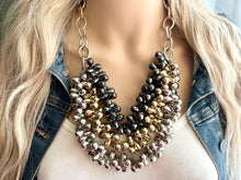 Load image into Gallery viewer, Metallic Goddess chunky statement necklace, big beaded jewelry, gifts for women bib jewelry Multi-Strand gold silver black new years eve