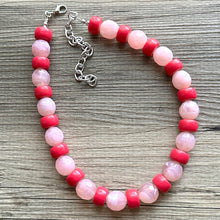 Load image into Gallery viewer, Hot Pink &amp; Blush Pink Chunky Statement Necklace, Big beaded jewelry, single strand Statement Necklace, chunky pink bib jewelry