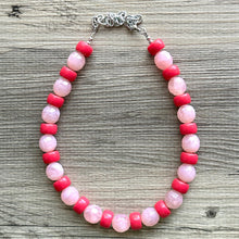 Load image into Gallery viewer, Hot Pink &amp; Blush Pink Chunky Statement Necklace, Big beaded jewelry, single strand Statement Necklace, chunky pink bib jewelry