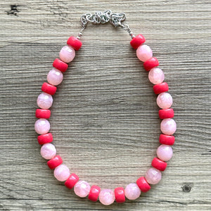 Hot Pink & Blush Pink Chunky Statement Necklace, Big beaded jewelry, single strand Statement Necklace, chunky pink bib jewelry