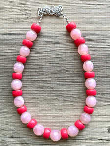 Hot Pink & Blush Pink Chunky Statement Necklace, Big beaded jewelry, single strand Statement Necklace, chunky pink bib jewelry