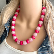 Load image into Gallery viewer, Hot Pink &amp; Blush Pink Chunky Statement Necklace, Big beaded jewelry, single strand Statement Necklace, chunky pink bib jewelry