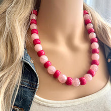 Load image into Gallery viewer, Hot Pink &amp; Blush Pink Chunky Statement Necklace, Big beaded jewelry, single strand Statement Necklace, chunky pink bib jewelry