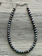 Load image into Gallery viewer, Natural Cultured Freshwater Pearl Beaded Rainbow Chunky Statement Necklace, black purple blue single strand, black necklace, bubble jewelry