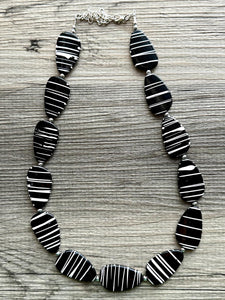 Black & White Chunky Statement Necklace single Strand Beaded jewelry, bridesmaid bib wedding, white bubble necklace resin