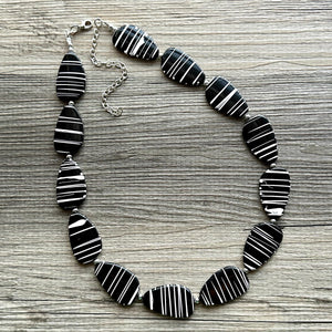 Black & White Chunky Statement Necklace single Strand Beaded jewelry, bridesmaid bib wedding, white bubble necklace resin