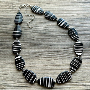 Black & White Chunky Statement Necklace single Strand Beaded jewelry, bridesmaid bib wedding, white bubble necklace resin