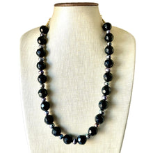 Load image into Gallery viewer, Long Black Pearl &amp; Glass Beaded Statement Necklace, Chunky 1 Strand Jewelry, layering long bib beaded thick collar bead round bubblegum