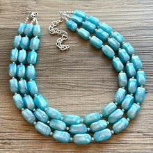 Load image into Gallery viewer, Glacier Blue 3 strand chunky jewelry, beaded blue jewelry, light blue thick necklace, Caribbean aqua necklace, turquoise bib earring set