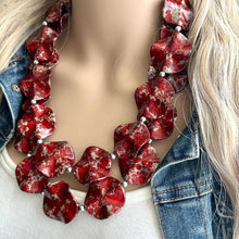 Load image into Gallery viewer, Red Geometric Beaded statement necklace, chunky bead red jewelry, thick necklace jewelry, deep red tomato cherry 2 strand