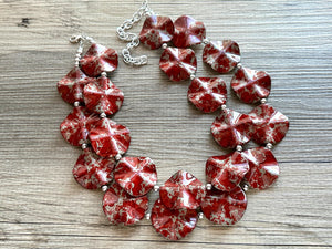 Red Geometric Beaded statement necklace, chunky bead red jewelry, thick necklace jewelry, deep red tomato cherry 2 strand