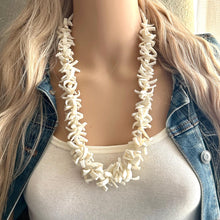 Load image into Gallery viewer, Philippines Shell long vintage necklace, white shell geometric long beaded statement, everyday neutral chunky layering vintage necklace