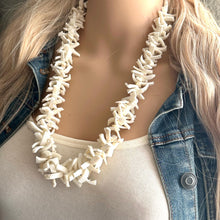 Load image into Gallery viewer, Philippines Shell long vintage necklace, white shell geometric long beaded statement, everyday neutral chunky layering vintage necklace