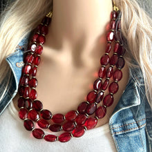 Load image into Gallery viewer, Apple Cider Harvest Chunky 3 Strand Statement Necklace, Fall Neutral dark red maroon jewelry set statement copper resin glitter infused