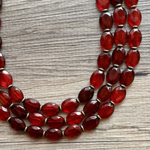 Load image into Gallery viewer, Apple Cider Harvest Chunky 3 Strand Statement Necklace, Fall Neutral dark red maroon jewelry set statement copper resin glitter infused