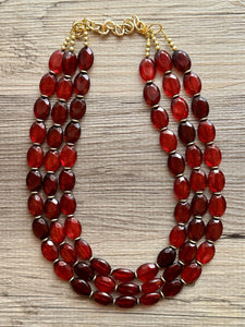 Apple Cider Harvest Chunky 3 Strand Statement Necklace, Fall Neutral dark red maroon jewelry set statement copper resin glitter infused