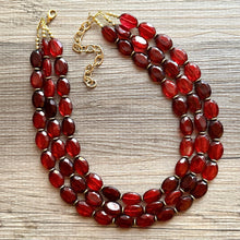 Load image into Gallery viewer, Apple Cider Harvest Chunky 3 Strand Statement Necklace, Fall Neutral dark red maroon jewelry set statement copper resin glitter infused