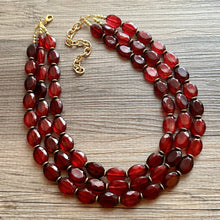 Load image into Gallery viewer, Apple Cider Harvest Chunky 3 Strand Statement Necklace, Fall Neutral dark red maroon jewelry set statement copper resin glitter infused