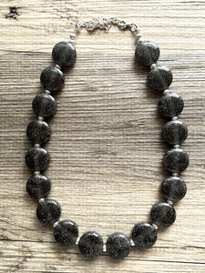 Glitter Infused Deep Gray Single Strand gunmetal Statement Necklace, bib chunky necklace layering necklace, gifts for women silver geometric