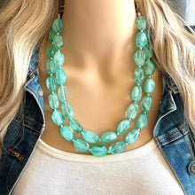 Load image into Gallery viewer, Mint Green Statement Necklace Set, Green jewelry mint green bib chunky necklace, light green necklace, creamy green beaded jewelry